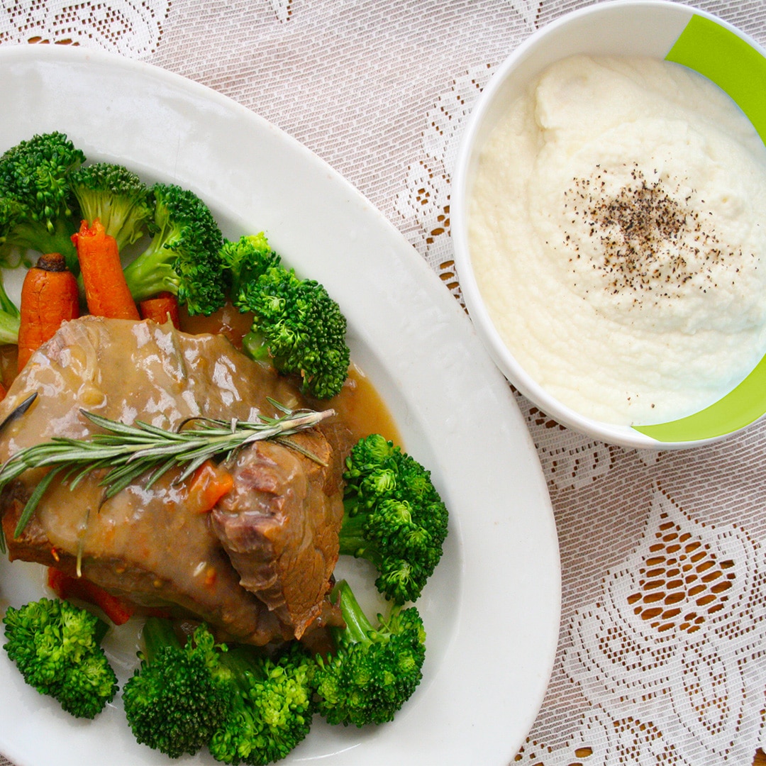 Pot Roast with Cauliflower Mash and Broccoli