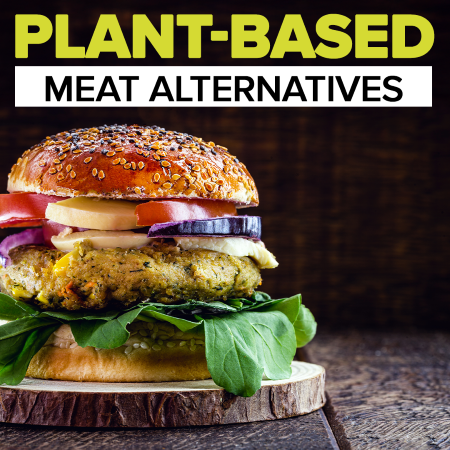 Plant Based Meat alternatives with a hamburger